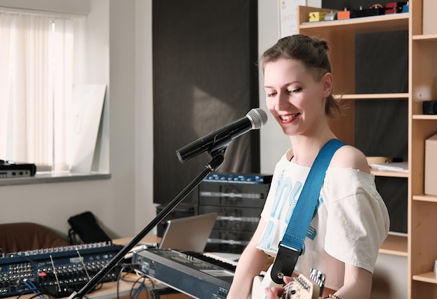 Modern music studio setup for voice training and vocal performance instruction
